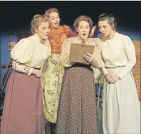  ??  ?? The cast of the 2015 production of “The Young Ladies Club of Baddeck,” Hannah Ziss, Liz Guilbault, Christy Ziss and Gracie Robbin, are rapt in play plans bound to go comically wrong. The production runs until July 17 at the Masonic Hall in Baddeck.