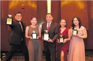  ?? ?? Jollibee Philippine­s took home a total of five metals as shown by (from left) Jean Vittorio Sabado, Leanne Yap, Dennis Reyes, Pamela Grace Cruz, and Elise Maog