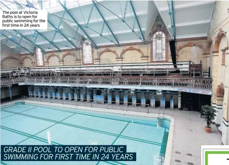  ??  ?? The pool at Victoria Baths is to open for public swimming for the first time in 24 years