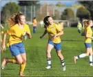  ??  ?? Temporary: Santa Rosa United Soccer Club player Emi Watanabe, 12, center, smiles during practice at A Place to Play fields in Santa Rosa. The October wildfires destroyed the club’s home field, as well as Emi’s home.