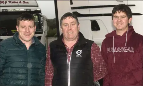  ??  ?? The Smith family taking part in the truck run in Aughrim: Michael jnr., Michael snr. and Pauric.