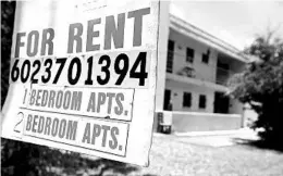  ?? ROSS D. FRANKLIN/AP ?? A rental sign is posted in front of an apartment complex Tuesday in Phoenix. Advocacy groups joined lawmakers lobbying Gov. Doug Ducey to extend a moratorium on evictions.