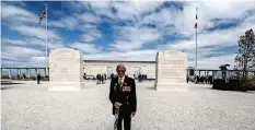  ??  ?? VETERAN David Mylchreest, 97, poses before the official opening ceremony of the British Normandy Memorial at Ver-sur-Mer, France, yesterday. | EPA