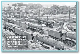  ??  ?? Out-of use-steam locos are dumped in sidings at Carnforth shed in July, 1968