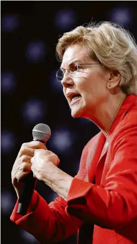  ?? Scott Morgan - 10.ago.19/Reuters ?? Elizabeth Warren discursa em Des Moines, no Iowa