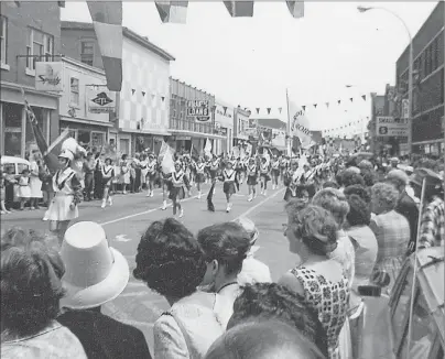  ?? MACNAUGHT HISTORY CENTRE ARCHIVES ?? Majorettes march down Water Street in the Lobster Carnival Parade, circa 1960.