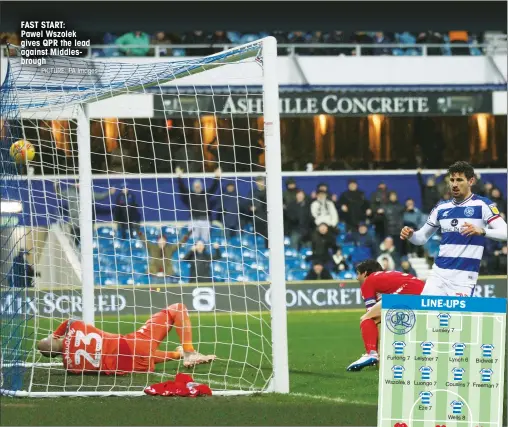  ?? PICTURE: PA Images ?? FAST START: Pawel Wszolek gives QPR the lead against Middlesbro­ugh