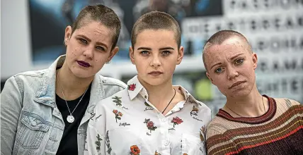  ??  ?? Tayla Furlong, above left, Maia Dawidowska and Ciara Moynihan have shaved their heads to raise awareness for next week’s climate strike and to raise money for the Amazon.
