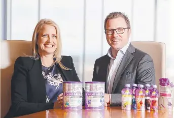  ?? Picture: AARON FRANCIS ?? BUYOUT: Bubs managing director Kristy Carr with infant formula commercial director Nicholas Simms.