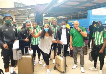  ??  ?? Bon voyage. . .Warriors at the Robert Mugabe Internatio­nal Airport in Harare before their departure to Cameroon on Wednesday