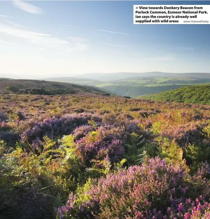  ?? James Osmond/Getty ?? > View towards Dunkery Beacon from Porlock Common, Exmoor National Park. Ian says the country is already well supplied with wild areas