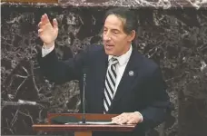  ?? U.S. SENATE TV / HANDOUT VIA REUTERS ?? Rep. Jamie Raskin concludes the House impeachmen­t managers'
case in the impeachmen­t trial of Donald Trump on Thursday.