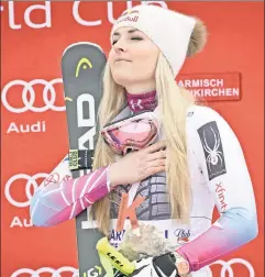  ??  ?? Pole position: Lindsey Vonn after winning a World Cup race on Sunday.