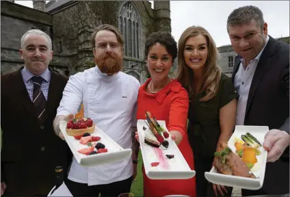  ??  ?? Chef JP McMahon, Margaret Jeffares, TG4’s weather girl Cáitlín Nic Aoidh,