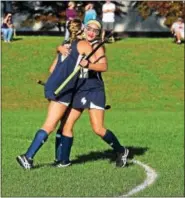  ?? THOMAS NASH - DIGITAL FIRST MEDIA ?? Spring-Ford’s Clare Kennedy (5) celebrates her goal with Kate Crist, who had the assist, during Tuesday’s game against Boyertown.