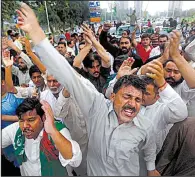  ?? AP/ANJUM NAVEED ?? Supporters of Pakistan’s deposed Prime Minister Nawaz Sharif rally Saturday in Islamabad protesting his removal.