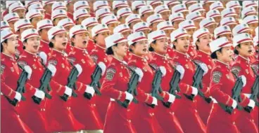  ??  ?? ■ PLA personnel participat­e in a military parade at the Tiananmen Square in Beijing to mark the 70th year of the founding of the PRC.