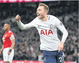  ??  ?? Tottenham’s Christian Eriksen celebrates a goal in a Premier League game.