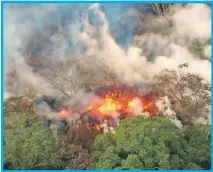  ??  ?? Imagen de las salpicadur­as de lava desde un área entre las fisuras activas del volcán Kilauea