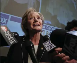  ?? ROGELIO V. SOLIS — THE ASSOCIATED PRESS ?? Republican U.S. Sen. Cindy Hyde-Smith speaks to reporters as she celebrates her runoff victory over Democrat Mike Espy in Jackson, Miss., on Tuesday.