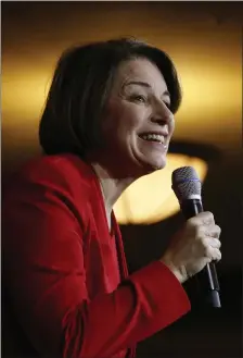  ?? STEVE HELBER — THE ASSOCIATED PRESS ?? Sen. Amy Klobuchar, in Richmond, Va., on Saturday, was endorsed by major California newspapers but is polling in the single digits.