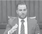 ?? CITY OF DEARBORN ?? Dearborn Charter Commission Chair Hassan Abdallah speaks May 7 at a meeting of the commission. Abdallah backs the current at-large citywide system of electing City Council members and charter commission­ers. The commission voted 5-4 to keep the system.