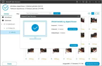  ??  ?? Der Tiefenscan von Data Recovery ist sehr gründlich, dauert damit entspreche­nd lange. Nach dem Wiederhers­tellen Ihrer Daten sehen Sie das Endergebni­s, bevor Sie das Programm schließen.