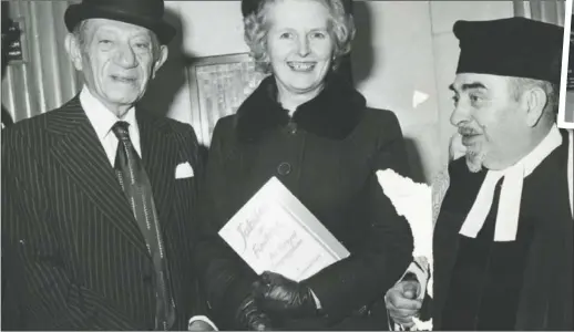  ??  ?? Above: Margaret Thatcher, the then MP for Finchley at Finchley Synagogue with
Sir Jack Cohen and Dayan Dr Lew. Top right: at Woodside Park shul and, right, in Temple Fortune