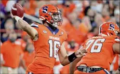  ?? Timothy T. Ludwig / Getty Images ?? The mobility of Syracuse QB Garrett Shrader (16) could cause issues for Boston College on Saturday. Shrader ran for 137, 178 and 174 yards in three of the past four games. Last week, the Eagles allowed 133 yards rushing and three touchdowns by Louisville quarterbac­k Malik Cunningham.