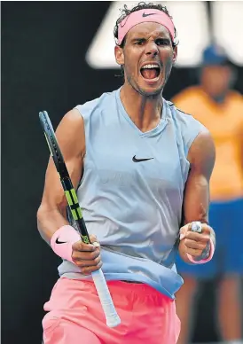  ?? /AFP Photo ?? Net result: Spain’s Rafael Nadal celebrates beating Argentina’s Leonardo Mayer in their men’s singles second-round match on day three of the Australian Open in Melbourne.