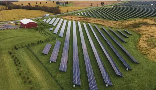  ?? JULIO CORTEZ/AP ?? Solar panels from Cypress Creek Renewables stand on farmland in Thurmont.