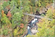  ?? / Photo contribute­d GaDNR ?? An aerial image of the suspension bridge at the Tallulah Gorge State Park.