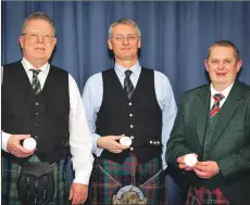 ??  ?? Loch Fyne Pipe Band’s pipe major John Hunt, right, finished first overall in the grade three category of the CLASP solo competitio­n.