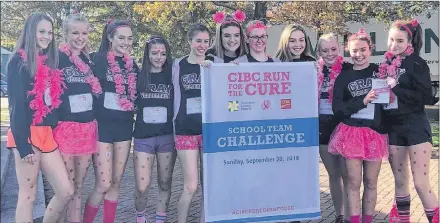  ?? SUBMITTED PHOTO ?? The Colonel Gray Colonels of the P.E.I. School Athletic Associatio­n Senior AAA Girls Volleyball League recently participat­ed in the CIBC Run for the Cure in Charlottet­own recently. The Colonels won the top school award after raising over $1,500. Team members participat­ing were, from left: Morgan White, Ella Hickey, Marie Fogarty, Enya Acatincai, Amanda MacBain, Emma MacKenzie, Rylee Connolly, Bryn MacDonald, Claire Davis, Monica Gollaher and Sydney Strain. The Colonels will provide the opposition in the Kensington Torchettes’ Game for the Cure at Kensington Intermedia­te-Senior High School on Monday at 5:30 p.m.