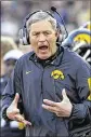  ?? LENNY IGNELZI / AP ?? Kirk Ferentz was 4-19 in his first two seasons, but Iowa stuck with him as he remade its program. Iowa plays Florida on Monday in the Outback Bowl.