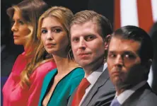  ?? Tasos Katopodis / AFP via Getty Images 2016 ?? President Trump reportedly discussed pardons for his three oldest kids ( from right), Donald Jr., Eric and Ivanka.