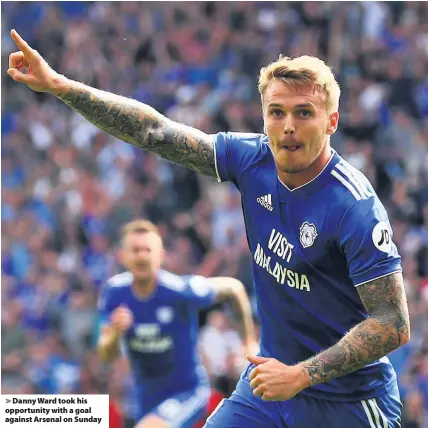  ??  ?? &gt; Danny Ward took his opportunit­y with a goal against Arsenal on Sunday