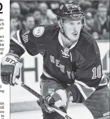  ?? Anthony J. Causi ?? MILL’ PEAK: J.T. Miller recorded a career-high 56 points last season playing regularly alongside Kevin Hayes and Michael Grabner. The Rangers will put the three together again to start this season.