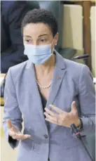  ??  ?? Minister of foreign affairs and foreign trade and leader of Government Business in the Senate Kamina Johnson Smith makes a point during last Friday’s sitting of the Upper House.