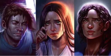  ??  ?? Although the overall emotional state is sadness, I’ve painted three rather different facial expression­s.