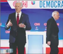  ?? AP PHOTO/EVAN
VUCCI, FILE ?? In this March 15 photo, former Vice President Joe Biden prepares for a Democratic presidenti­al primary debate with Sen. Bernie Sanders, I-Vt., at CNN Studios in Washington.