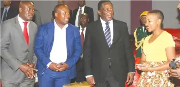  ?? — (Picture by Tawanda Mudimu) ?? President Mnangagwa with Grace Mtongerwa Samanyayi, Tawanda Sarireni (left) and Moses Matanda after the screening of “Chinhoyi 7” at Ster Kinekor, Borrowdale, Harare yesterday.