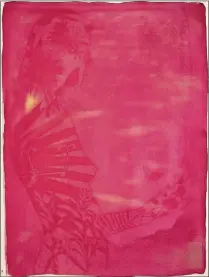  ??  ?? Chelsea Odum, a former artist in residence at the Dreyfoos School of the Arts, used beet juice to create this sunprint titled “This Too Shall Pass.”