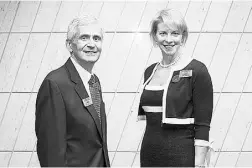  ??  ?? Charlene Ripley, right, of Goldcorp Inc., and Dan Malamet of ZSA Recruitmen­t during the Western Canada General
Counsel Awards in Vancouver.