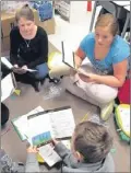  ??  ?? Lake Cormorant Elementary School fourth- graders Kayla Beal (left) and Kaylie Ramey listen to classmate Joe Lizzi read out loud.