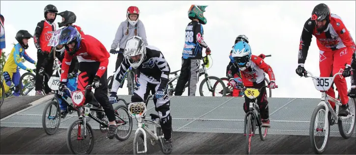  ??  ?? Cyclists taking part in the BMX National Series race at Riverchape­l BMX Club.