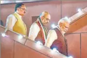  ?? PTI ?? Prime Minister Narendra Modi, Union home minister Amit Shah and BJP working president JP Nadda in New Delhi on Thursday.