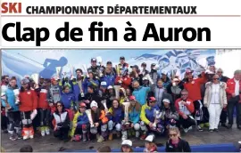  ??  ?? Les trois premiers de chaque catégorie sur le podium d’Auron, aux côtés des personnali­tés et des Azuréens des équipes de France de ski. (Photo DR)