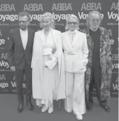  ?? ALBERTO PEZZALI/AP ?? ABBA members Bjorn Ulvaeus, from left, Agnetha Faltskog, Anni-frid Lyngstad and Benny Andersson arrive at the ABBA Arena on Thursday in London.