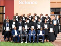  ?? — Picture: Twitter ?? EDUCATION IS THE KEY . . . Zimbabwean players Elvis Chipezeze (st anding second from left, back row) and Onismor Bhasera (standing second from right, third row) join fellow South African Premiershi­p football stars as they proudly display their certificat­es after they officially graduated from the Gordon Institute of Business Science ( GIBS) in Pretoria on Monday. In February 2022, the South African Premier Soccer League together with MultiChoic­e came up with the Player Transition Programme ( PTP) to help the current players to prepare themselves for life after football.